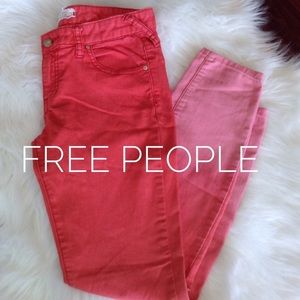 Free people crop leg skinny pant coral ombré sz 27